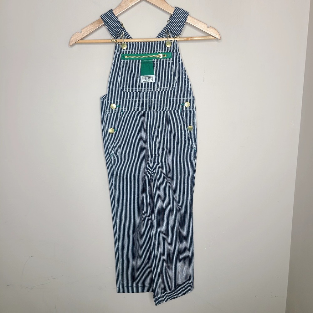 Liberty Youth Boys Denim Hickory Stripe Bib Overalls Size 5R Train Conductor